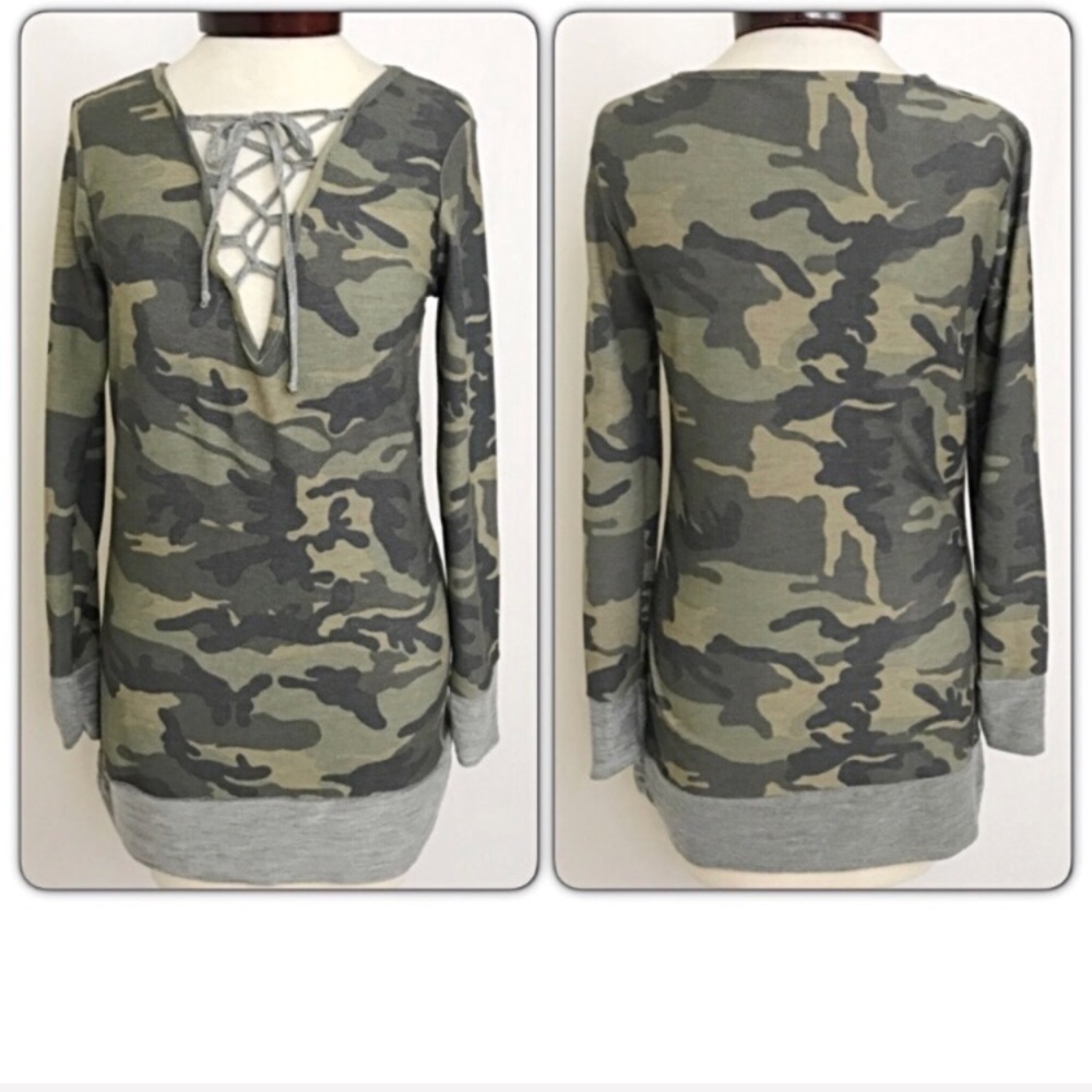 Camo Lace Up Tunic Top XS/S NEW sold - Picture 2 of 4